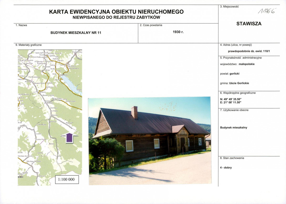 Karta obiektu niewpisanego do rejestru, skan nr 1