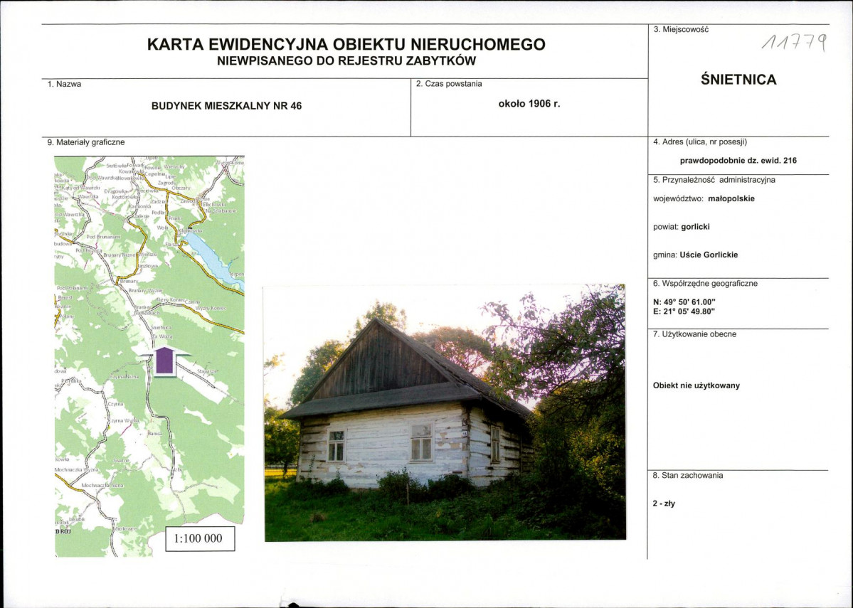 Karta obiektu niewpisanego do rejestru, skan nr 1