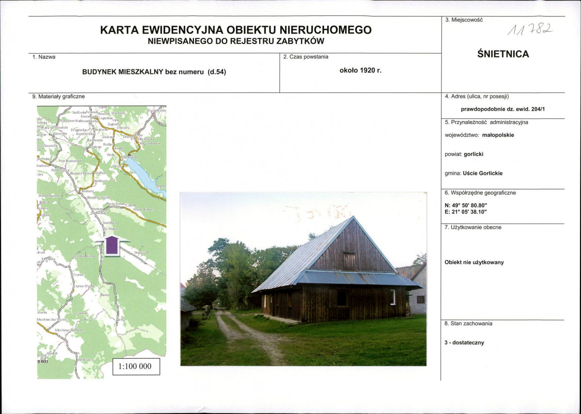 KEZN - Karta obiektu niewpisanego do rejestru, skan nr 1