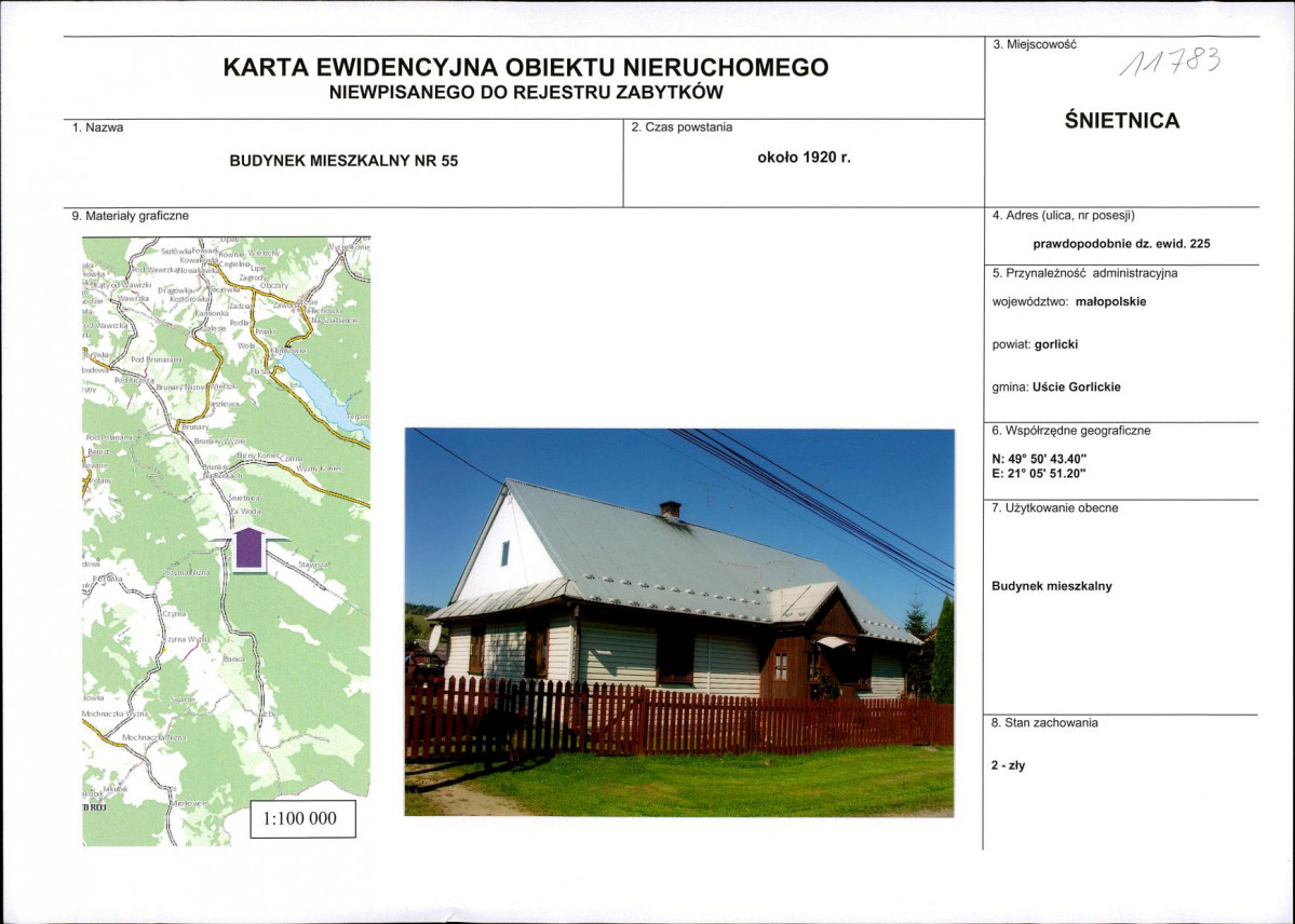 Karta obiektu niewpisanego do rejestru, skan nr 1