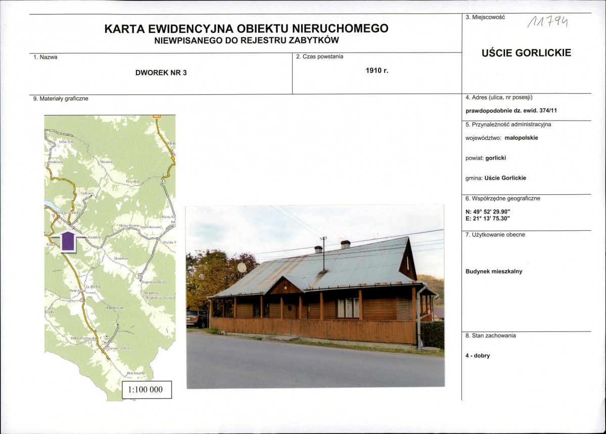 Karta obiektu niewpisanego do rejestru, skan nr 1