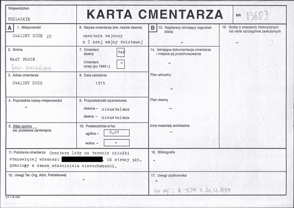 KC - Karta cmentarza, skan nr 1
