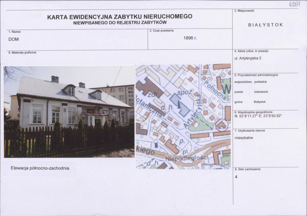 Karta obiektu niewpisanego do rejestru, skan nr 1