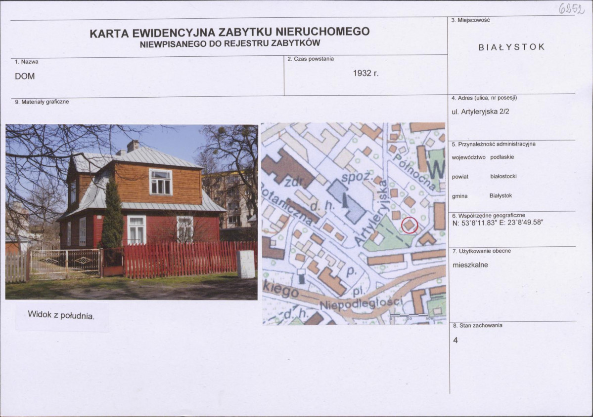 Karta obiektu niewpisanego do rejestru, skan nr 1