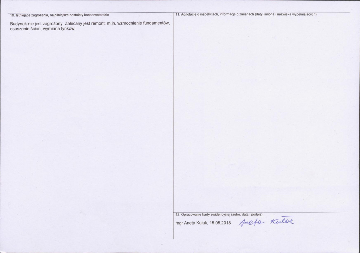 Karta obiektu niewpisanego do rejestru, skan nr 2