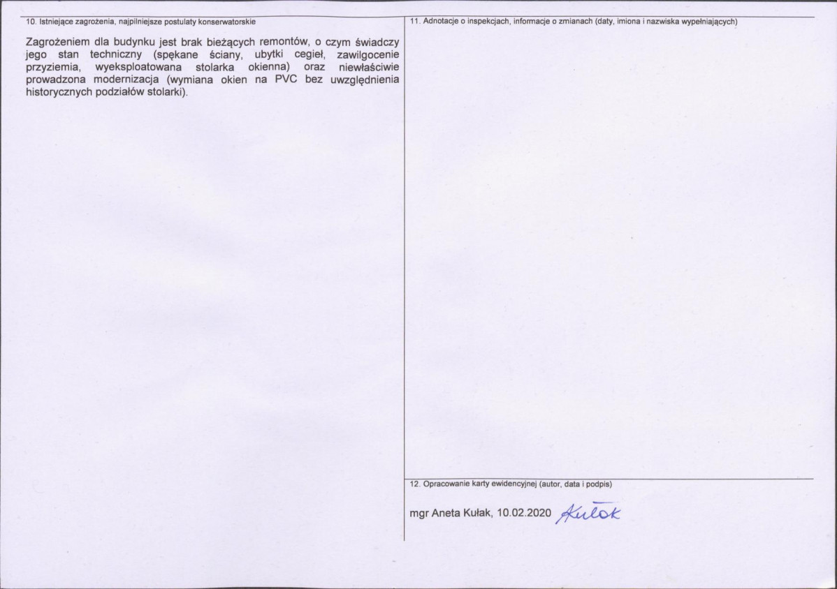 Karta obiektu niewpisanego do rejestru, skan nr 2