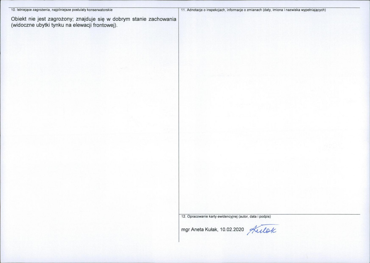 KEZN - Karta obiektu niewpisanego do rejestru, skan nr 2
