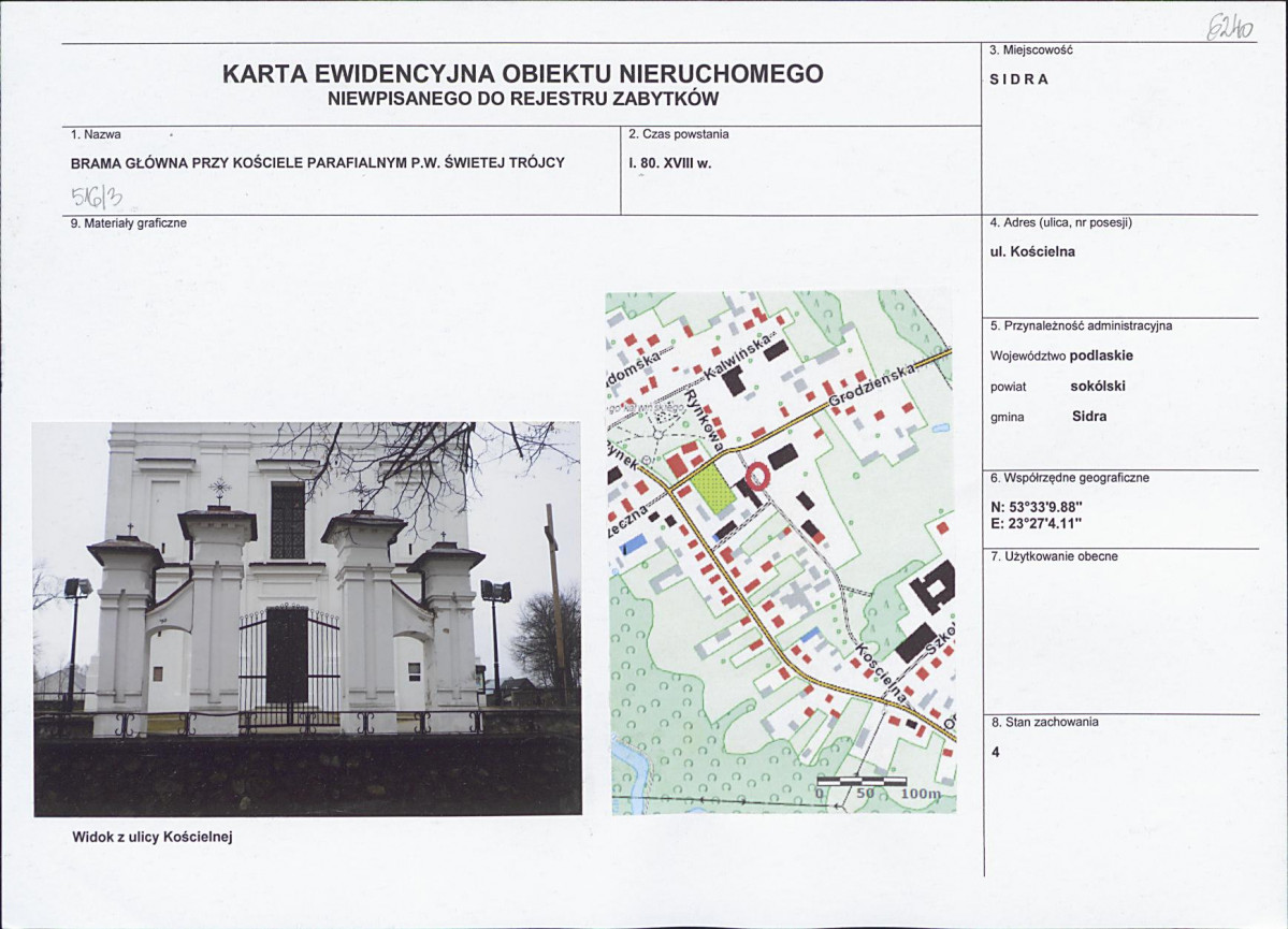Karta obiektu niewpisanego do rejestru, skan nr 1
