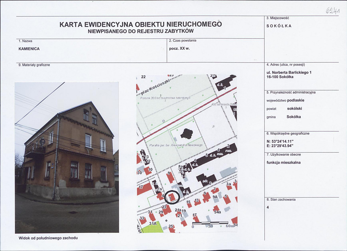 Karta obiektu niewpisanego do rejestru, skan nr 1