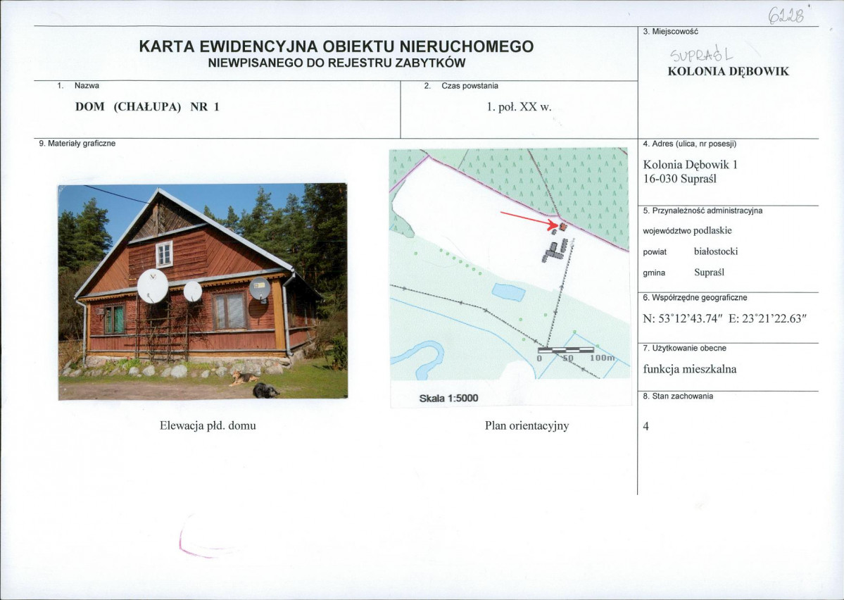 Karta obiektu niewpisanego do rejestru, skan nr 1