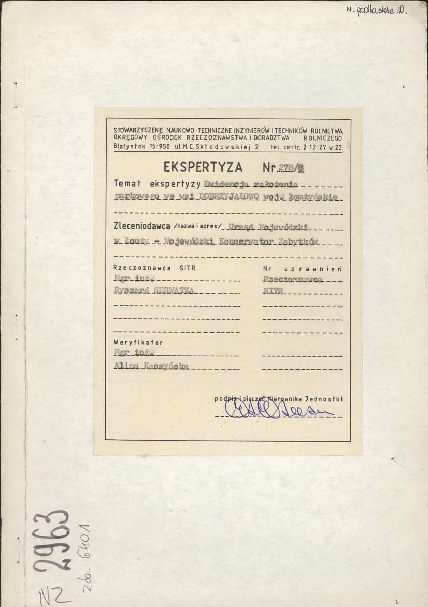 EP - Ewidencja parkowa, skan nr 1