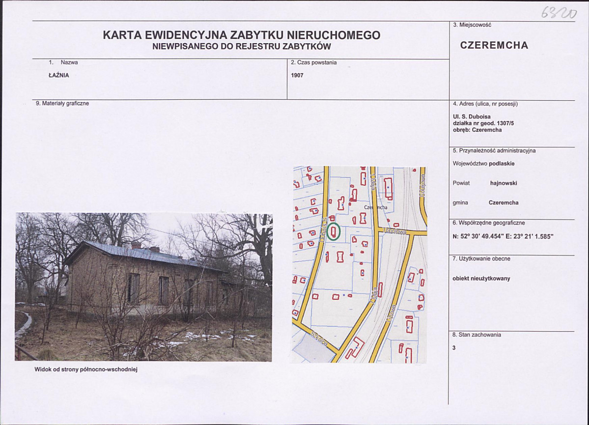 Karta obiektu niewpisanego do rejestru, skan nr 1