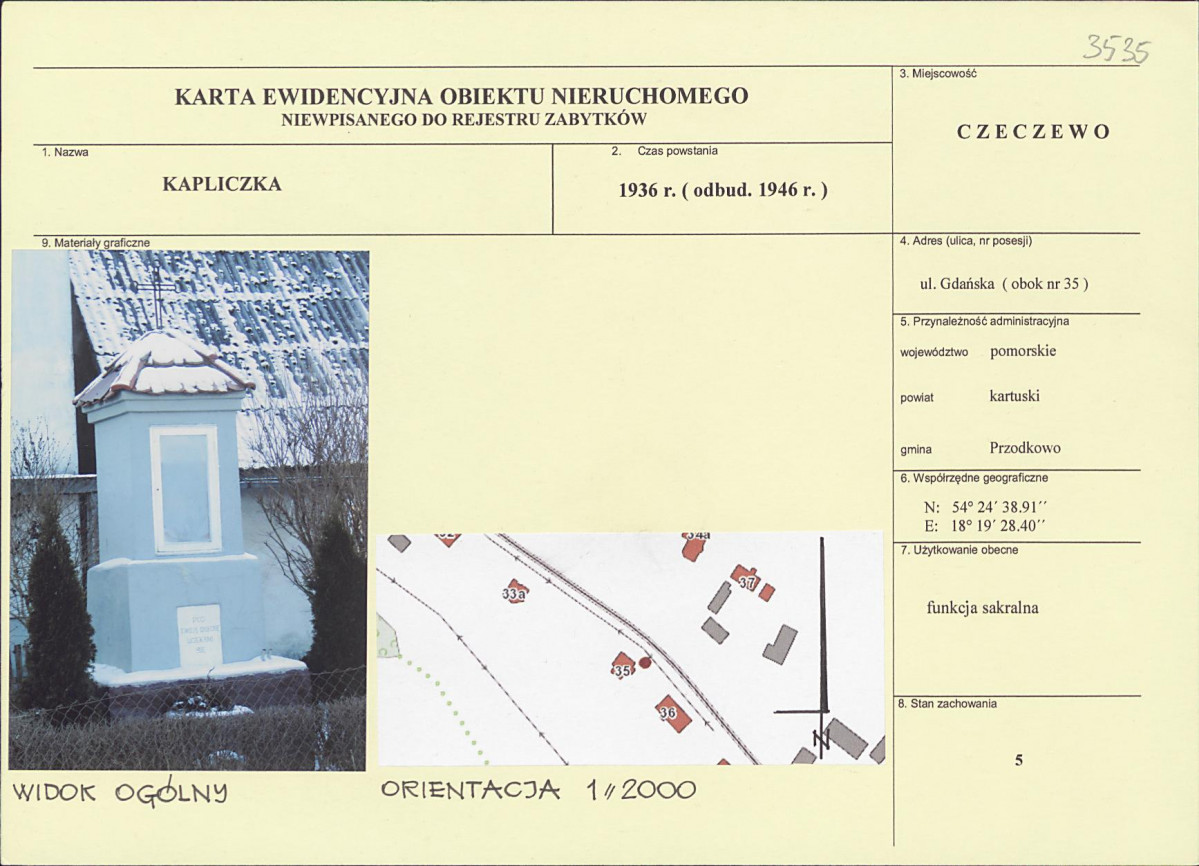Karta obiektu niewpisanego do rejestru, skan nr 1