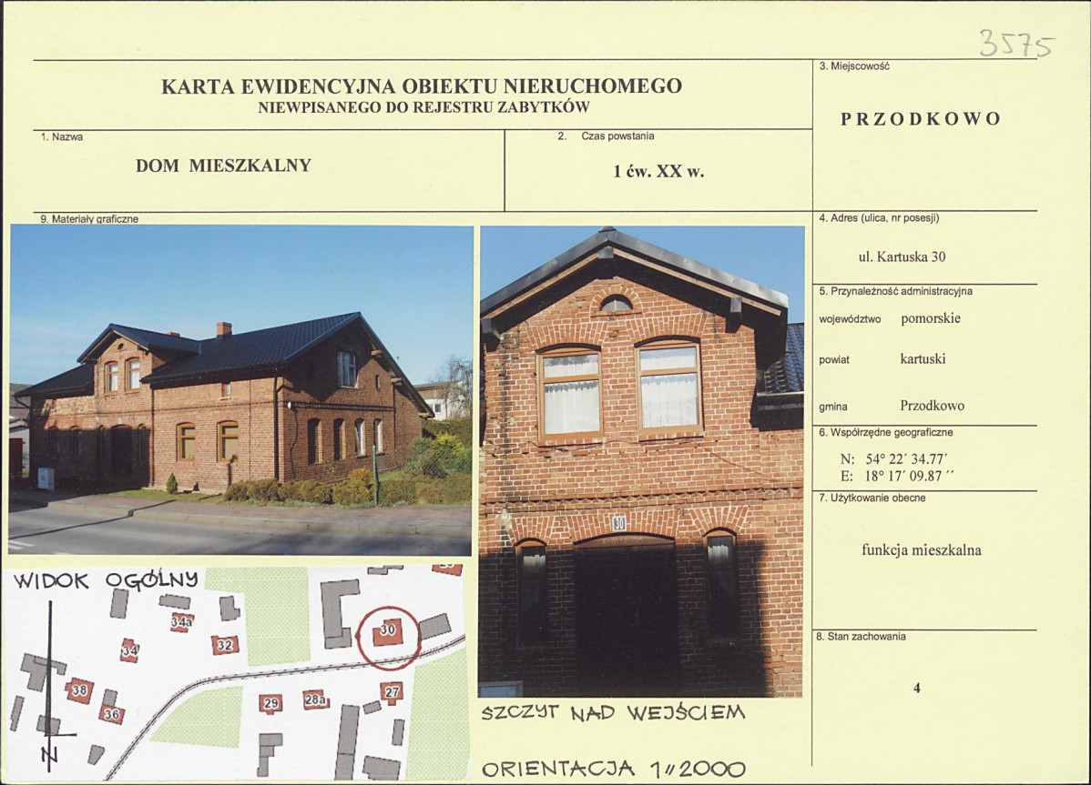 Karta obiektu niewpisanego do rejestru, skan nr 1