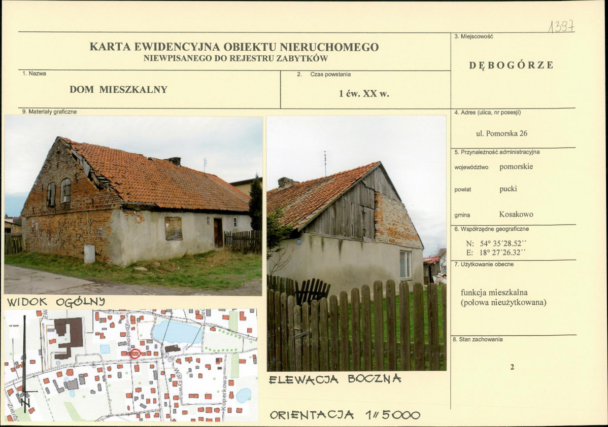 Karta obiektu niewpisanego do rejestru, skan nr 1