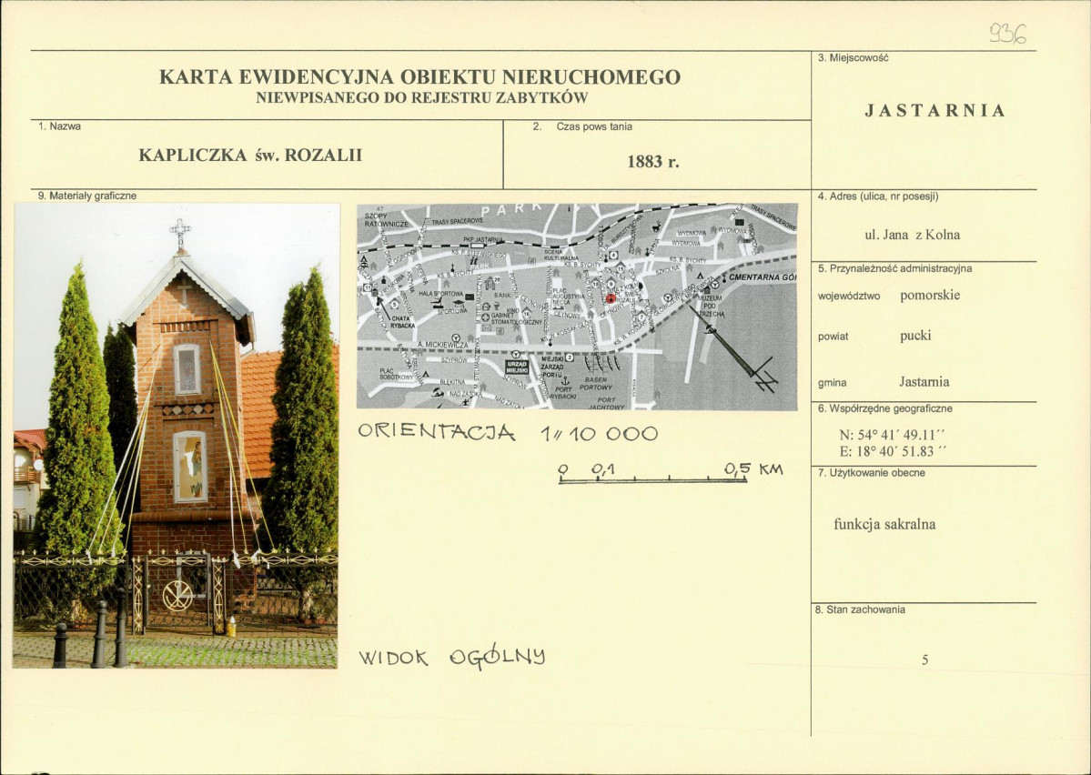 Karta obiektu niewpisanego do rejestru, skan nr 1