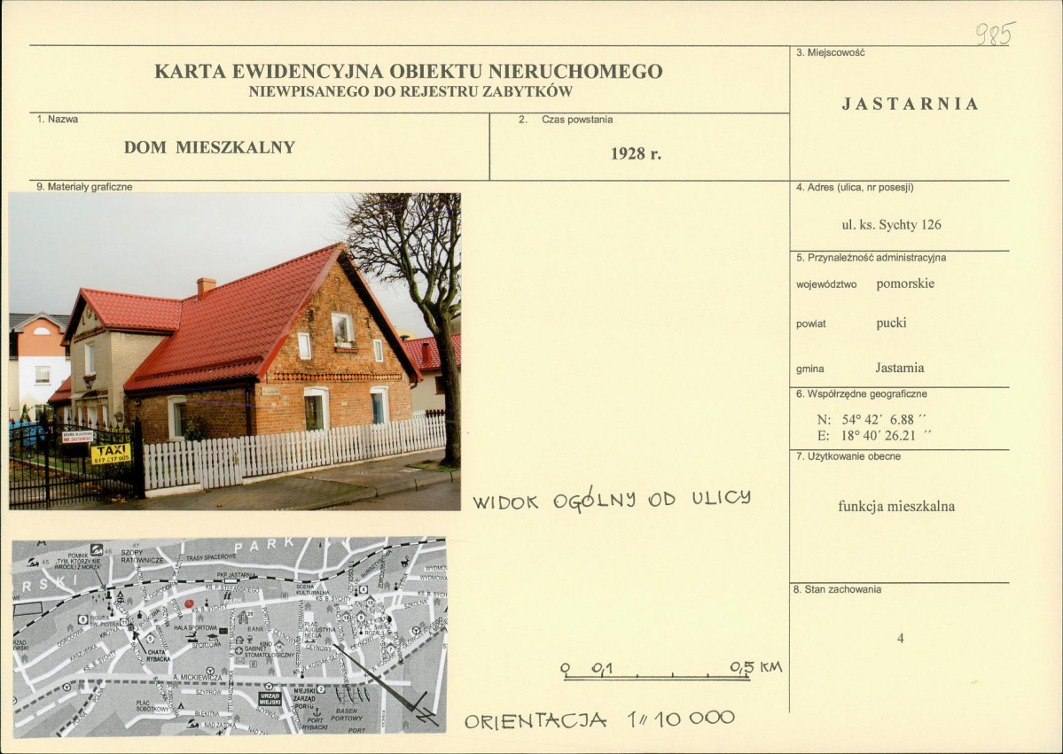Karta obiektu niewpisanego do rejestru, skan nr 1
