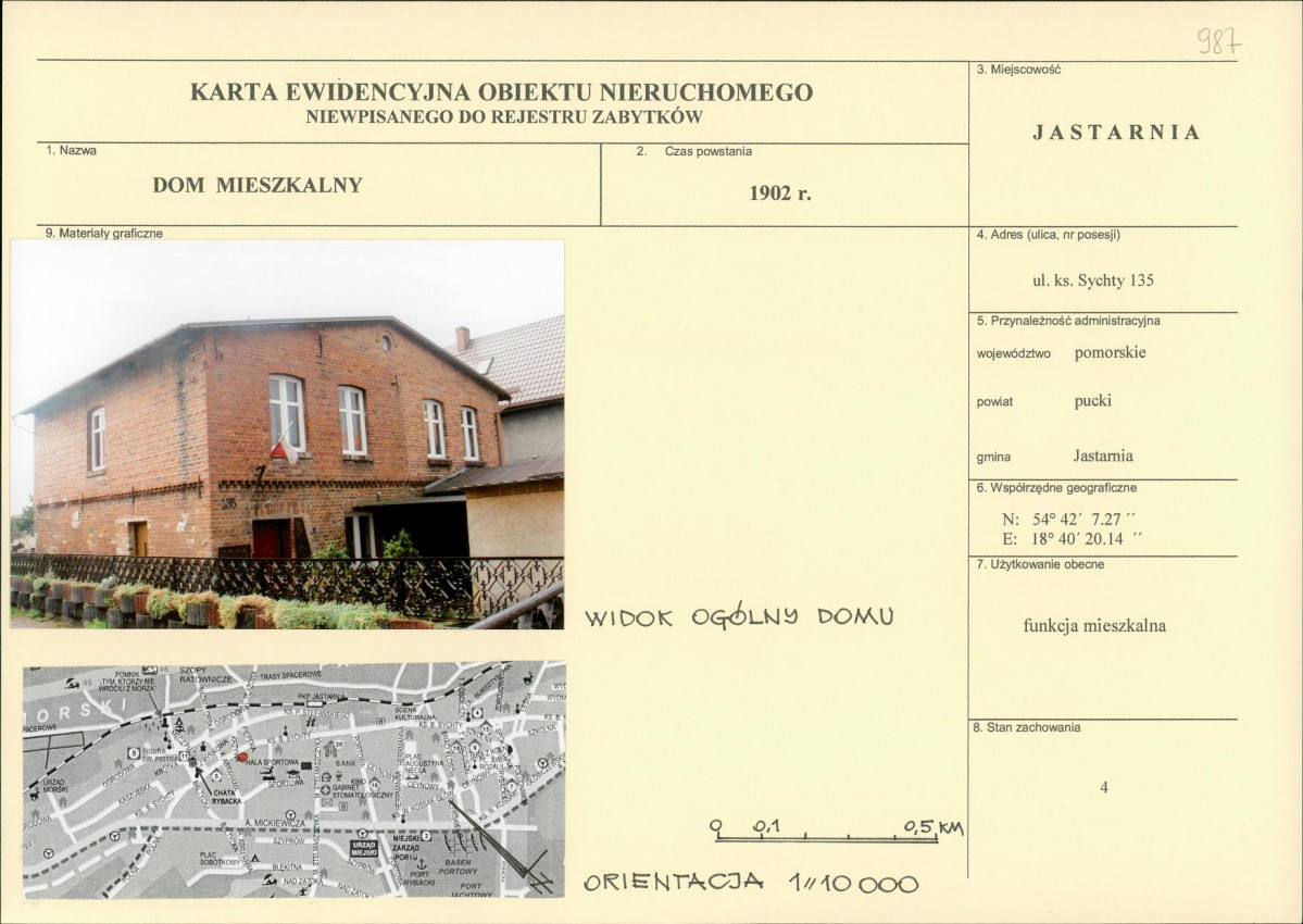 Karta obiektu niewpisanego do rejestru, skan nr 1
