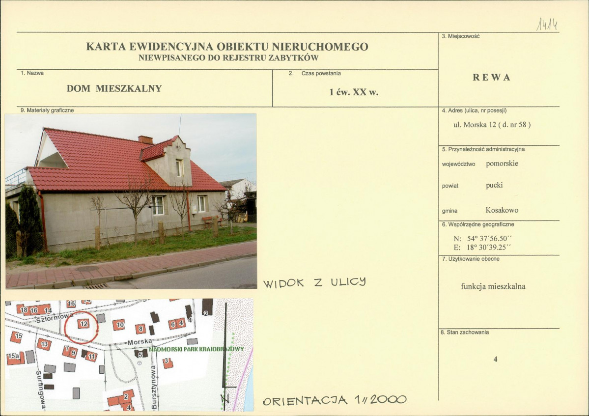 Karta obiektu niewpisanego do rejestru, skan nr 1