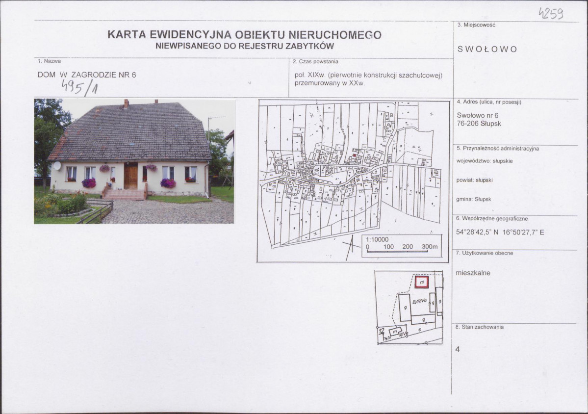 Karta obiektu niewpisanego do rejestru, skan nr 1