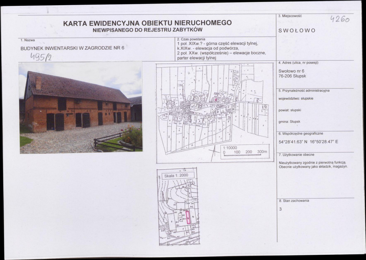 Karta obiektu niewpisanego do rejestru, skan nr 1