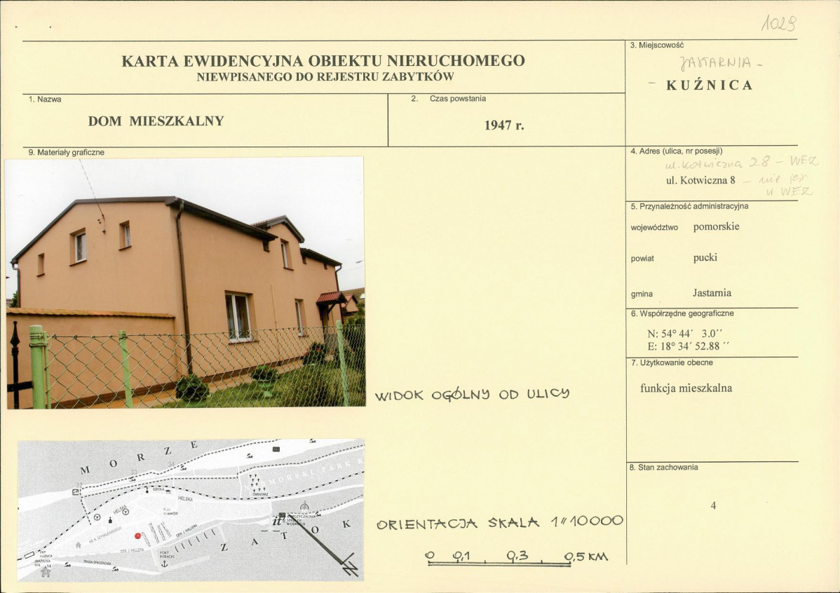 Karta obiektu niewpisanego do rejestru, skan nr 1