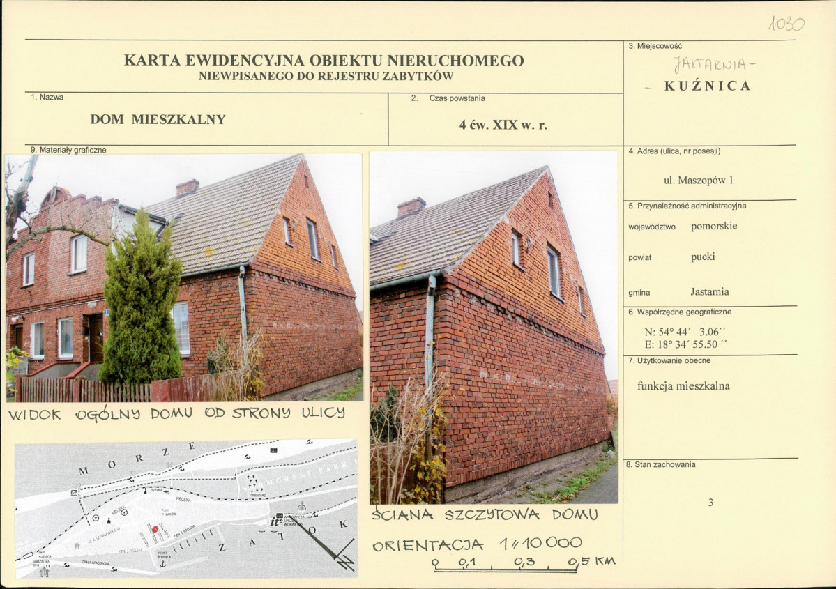 Karta obiektu niewpisanego do rejestru, skan nr 1