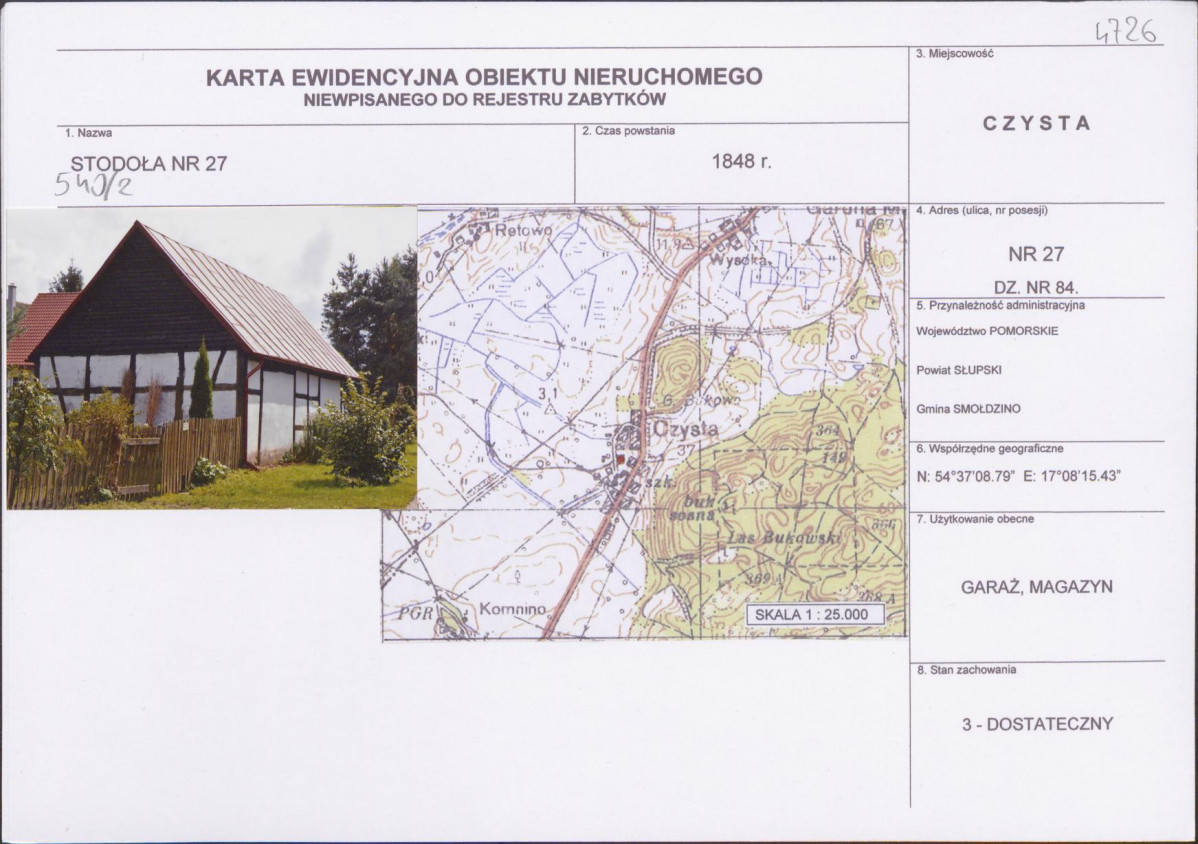 KEZN - Karta obiektu niewpisanego do rejestru, skan nr 1