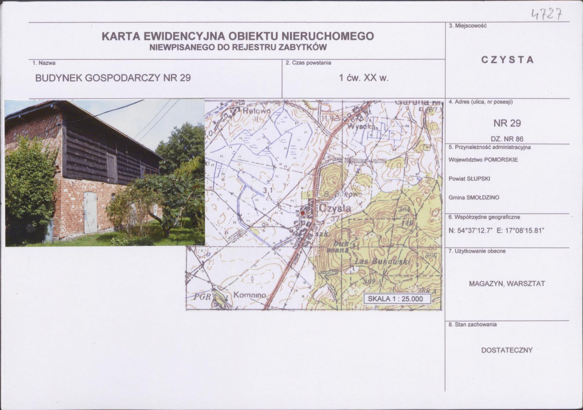Karta obiektu niewpisanego do rejestru, skan nr 1