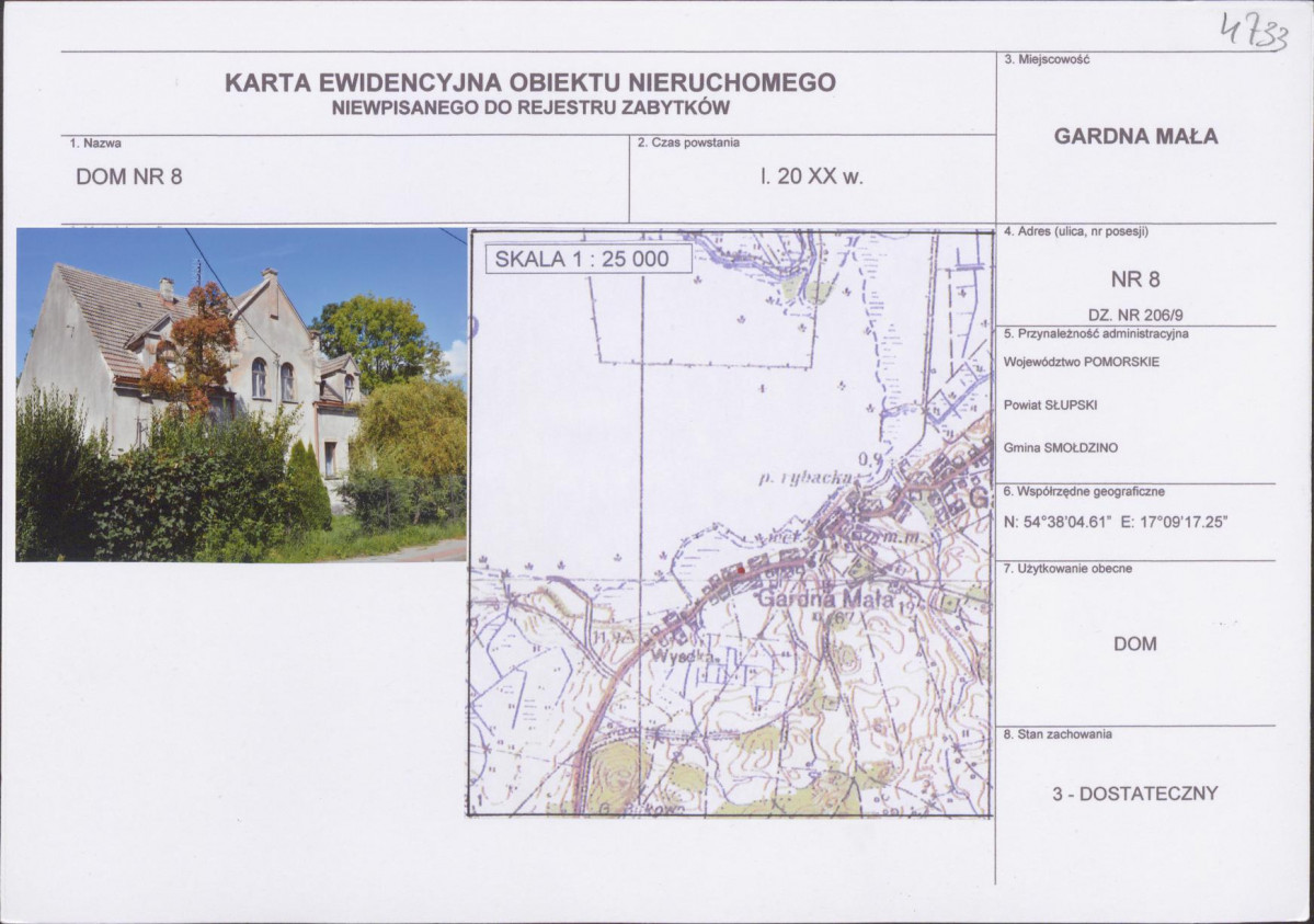 Karta obiektu niewpisanego do rejestru, skan nr 1