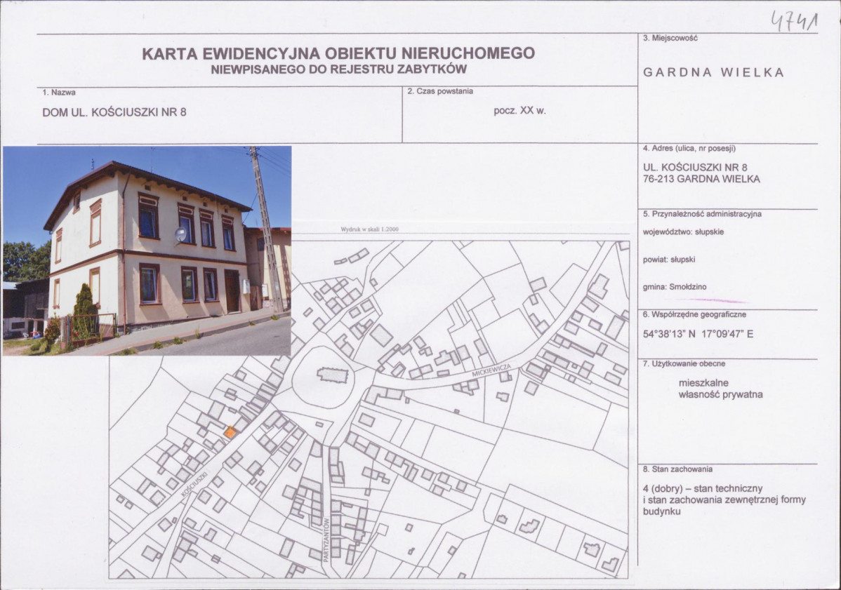 Karta obiektu niewpisanego do rejestru, skan nr 1