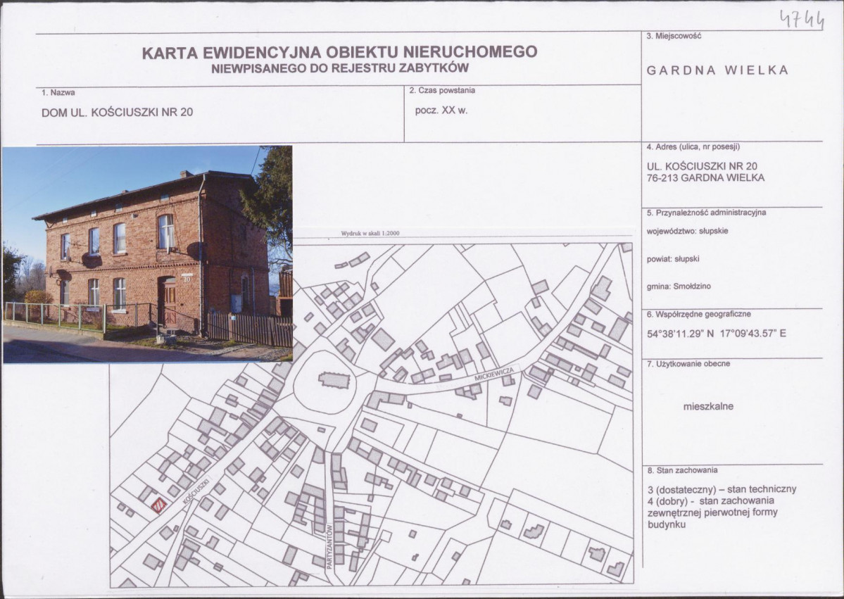 Karta obiektu niewpisanego do rejestru, skan nr 1