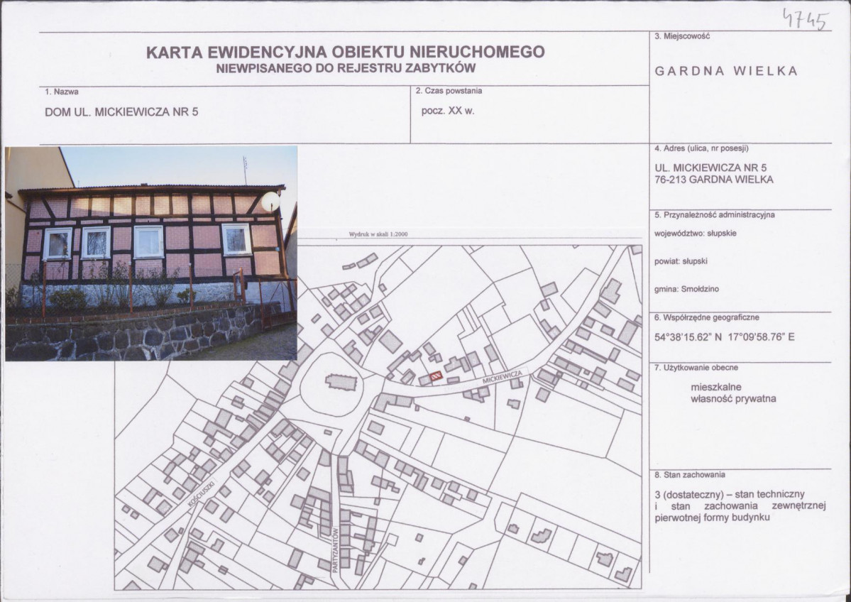 Karta obiektu niewpisanego do rejestru, skan nr 1