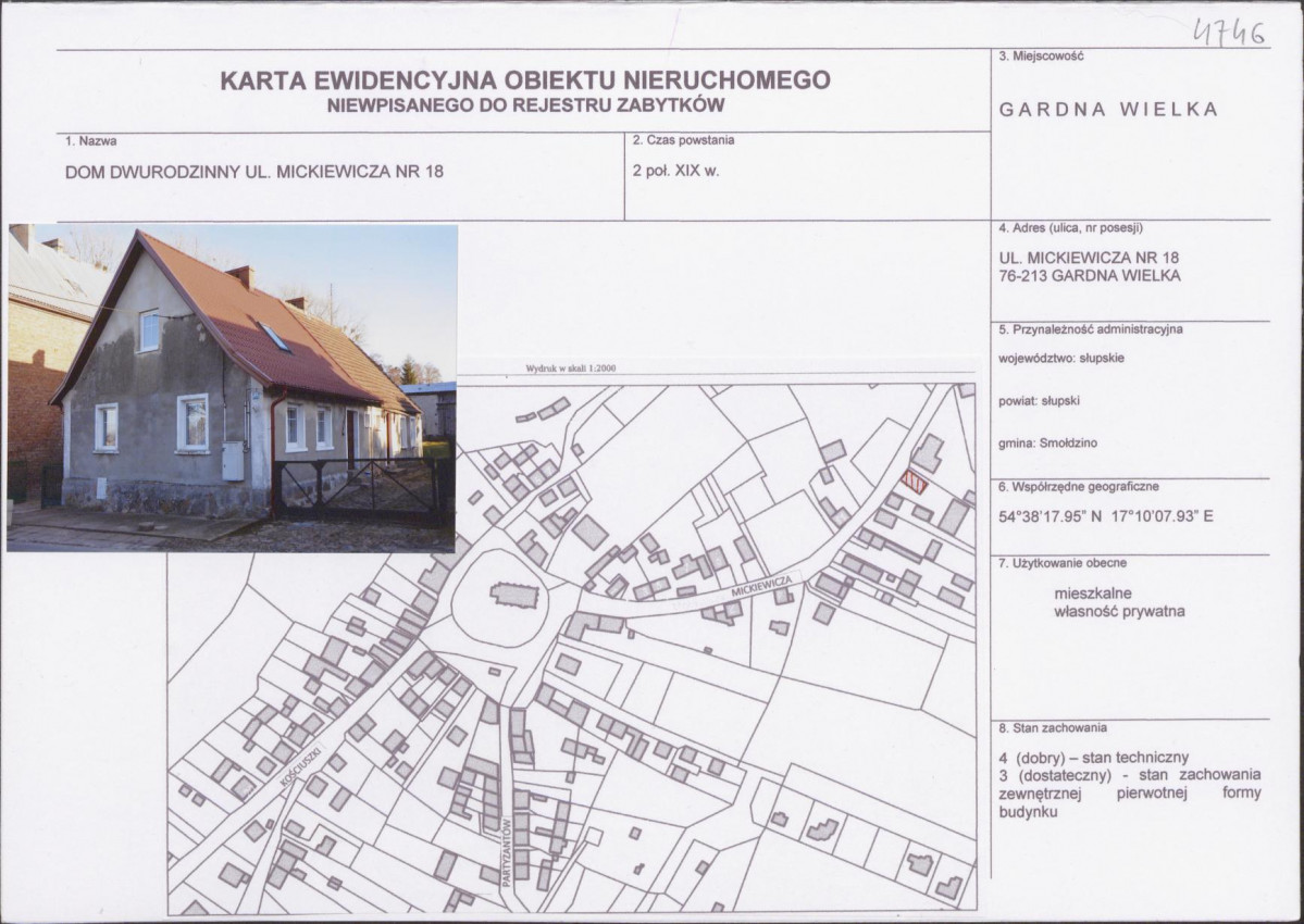 Karta obiektu niewpisanego do rejestru, skan nr 1