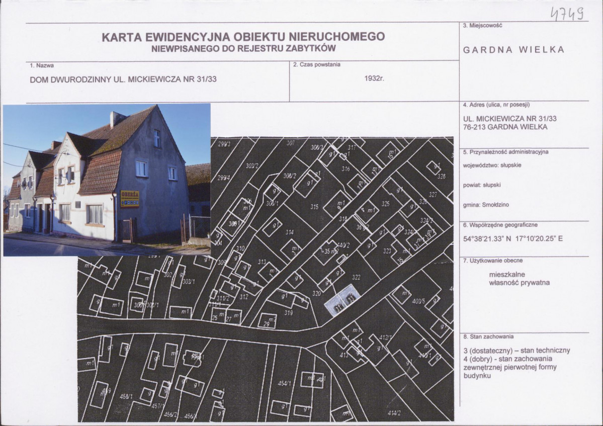 Karta obiektu niewpisanego do rejestru, skan nr 1