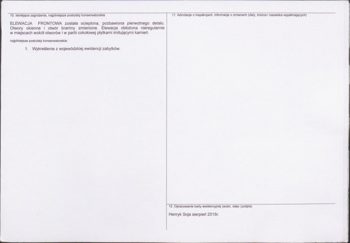 Karta obiektu niewpisanego do rejestru, skan nr 2