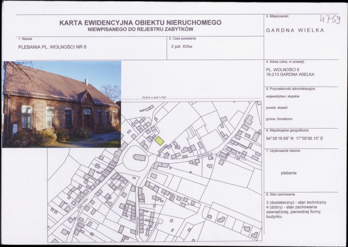 Karta obiektu niewpisanego do rejestru, skan nr 1