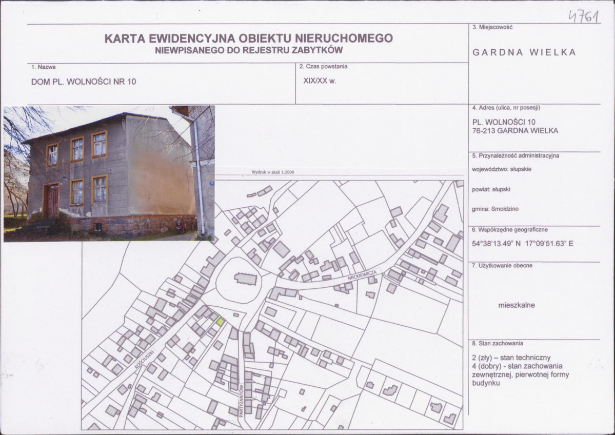 Karta obiektu niewpisanego do rejestru, skan nr 1