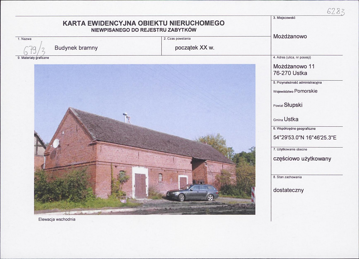 Karta obiektu niewpisanego do rejestru, skan nr 1