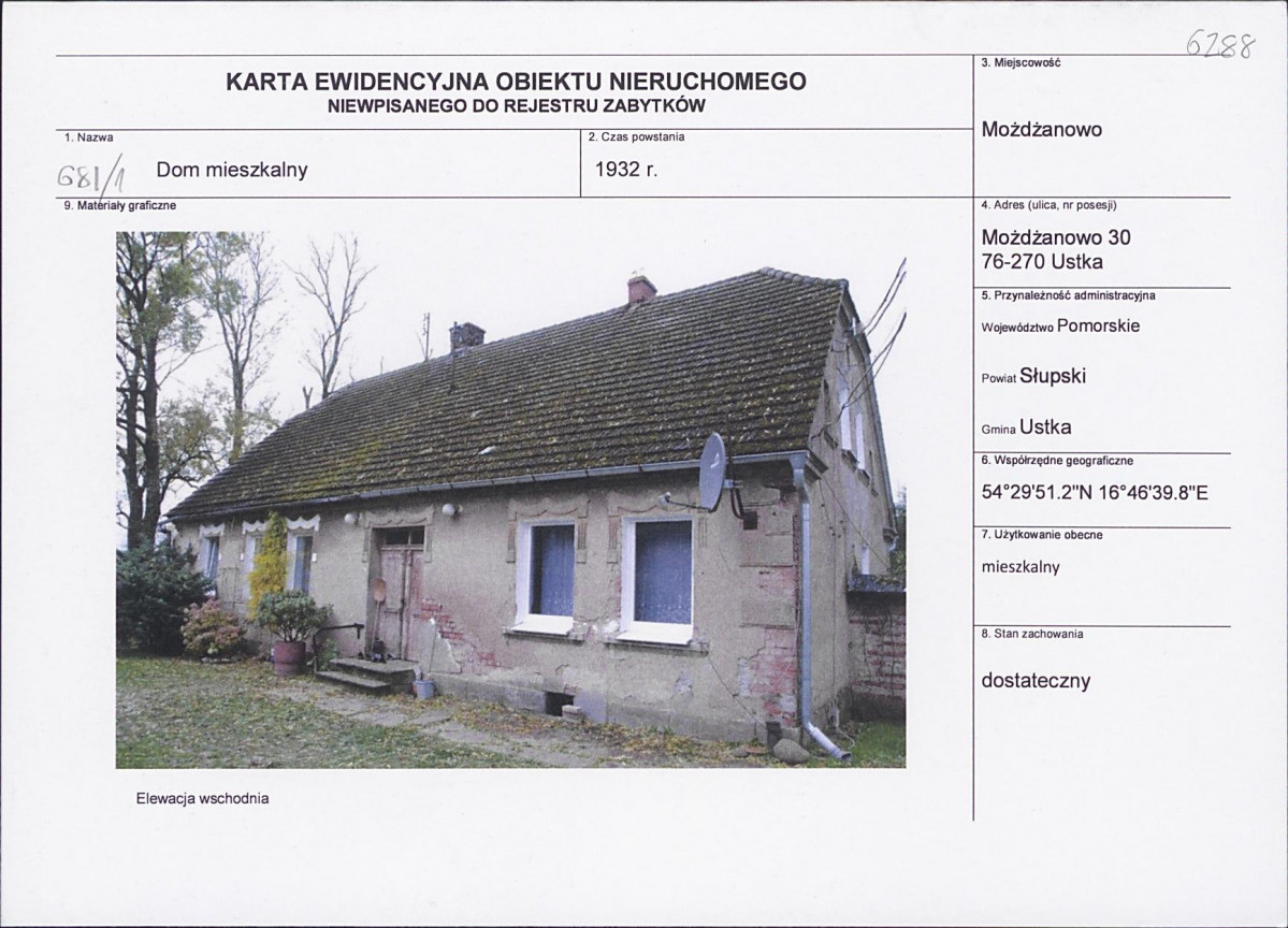 Karta obiektu niewpisanego do rejestru, skan nr 1