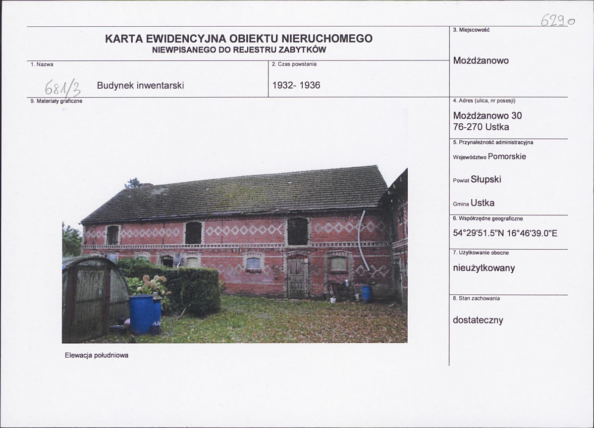 Karta obiektu niewpisanego do rejestru, skan nr 1