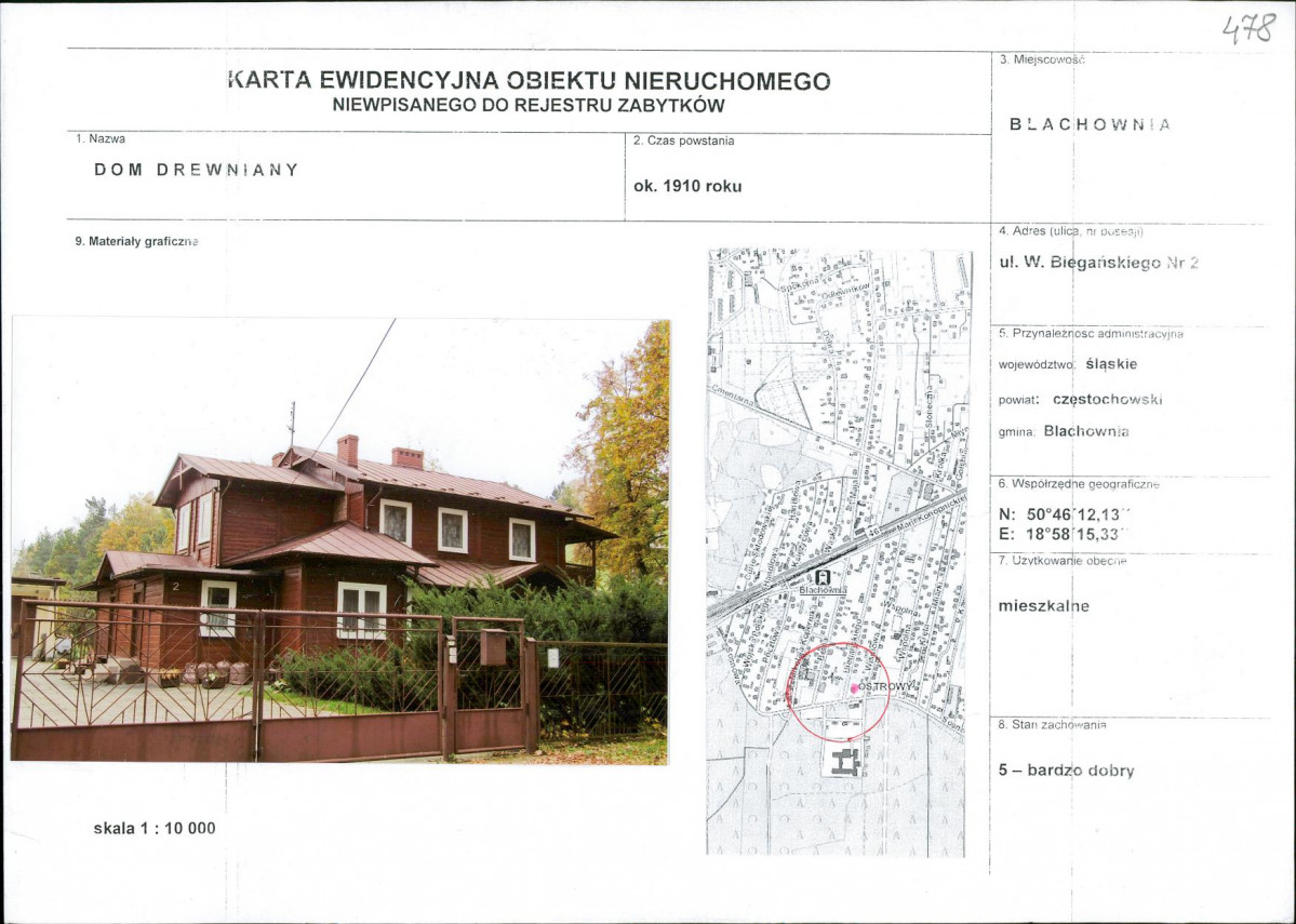Karta obiektu niewpisanego do rejestru, skan nr 1