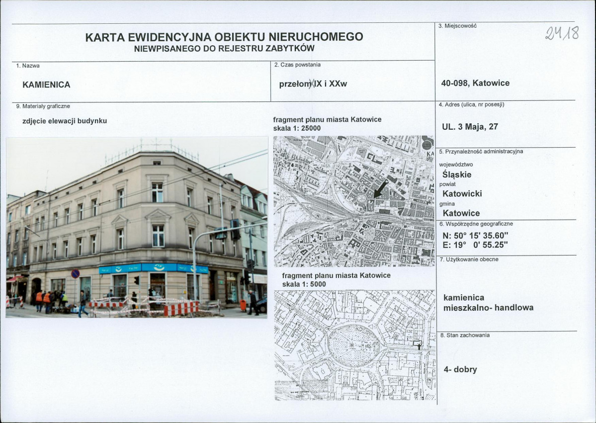 Karta obiektu niewpisanego do rejestru, skan nr 1