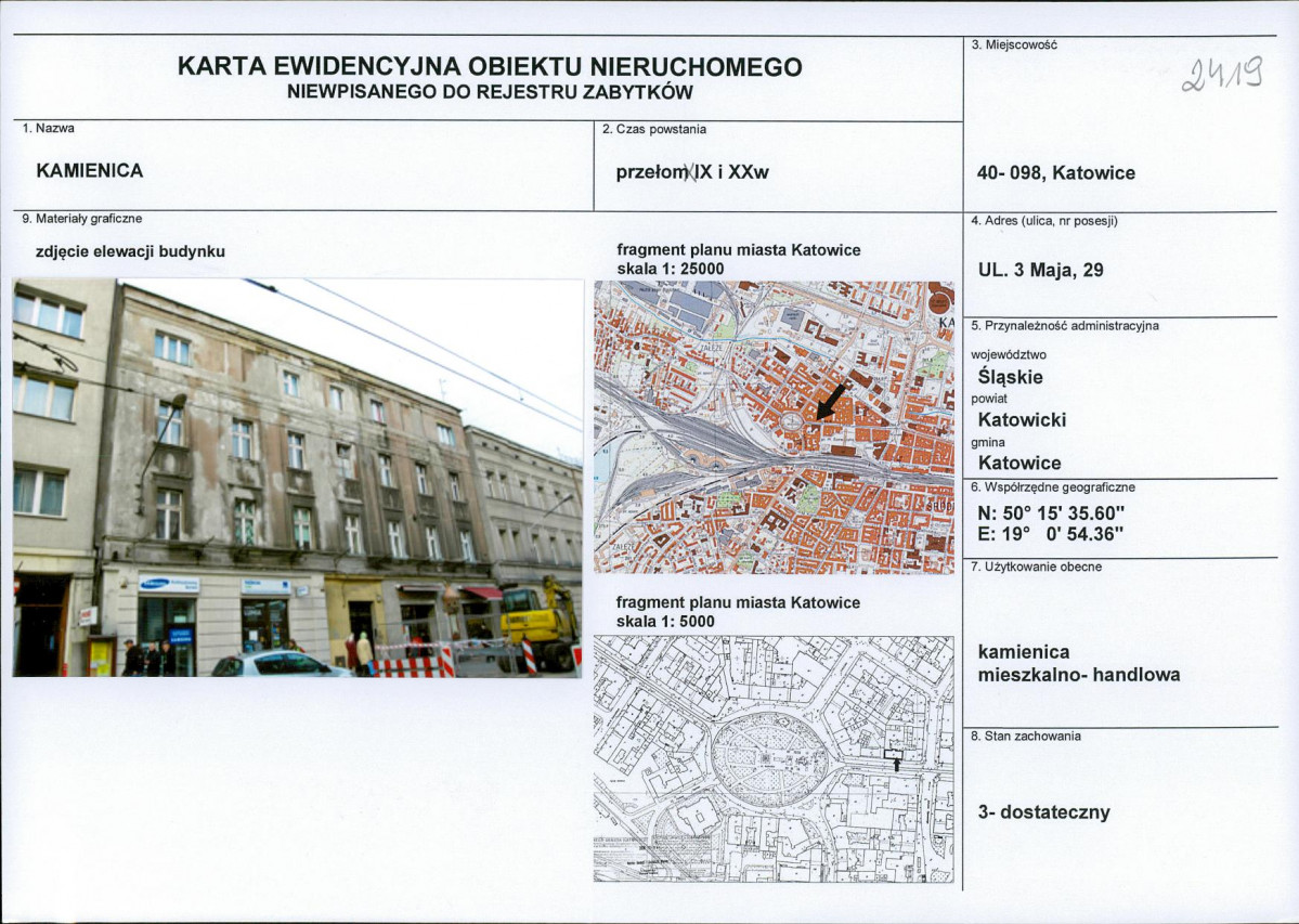 Karta obiektu niewpisanego do rejestru, skan nr 1