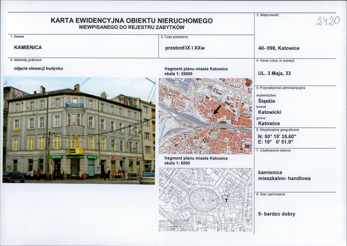 Karta obiektu niewpisanego do rejestru, skan nr 1