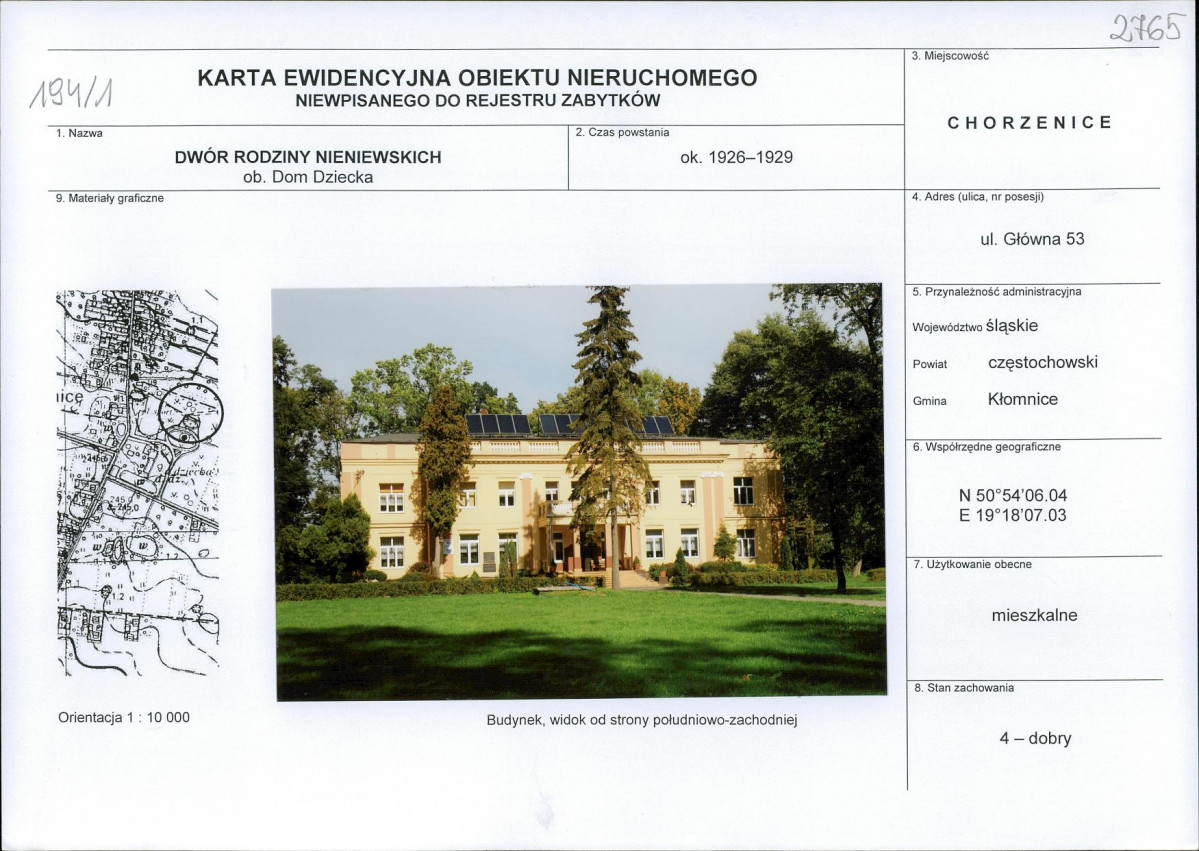 Karta obiektu niewpisanego do rejestru, skan nr 1