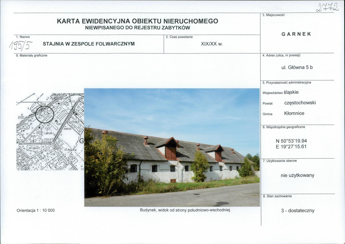 Karta obiektu niewpisanego do rejestru, skan nr 1