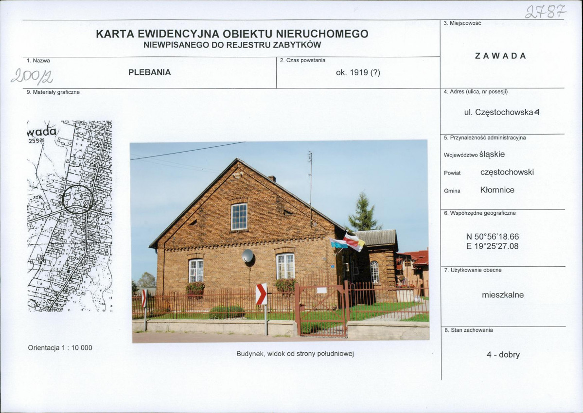 Karta obiektu niewpisanego do rejestru, skan nr 1
