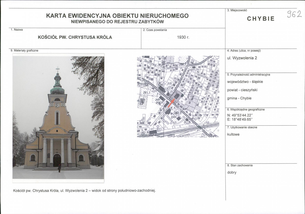 Karta obiektu niewpisanego do rejestru, skan nr 1
