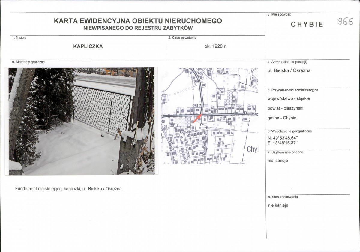 Karta obiektu niewpisanego do rejestru, skan nr 1